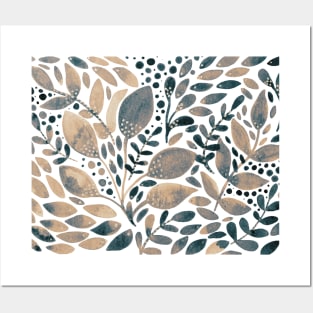 Watercolor foliage - beige and grey Posters and Art